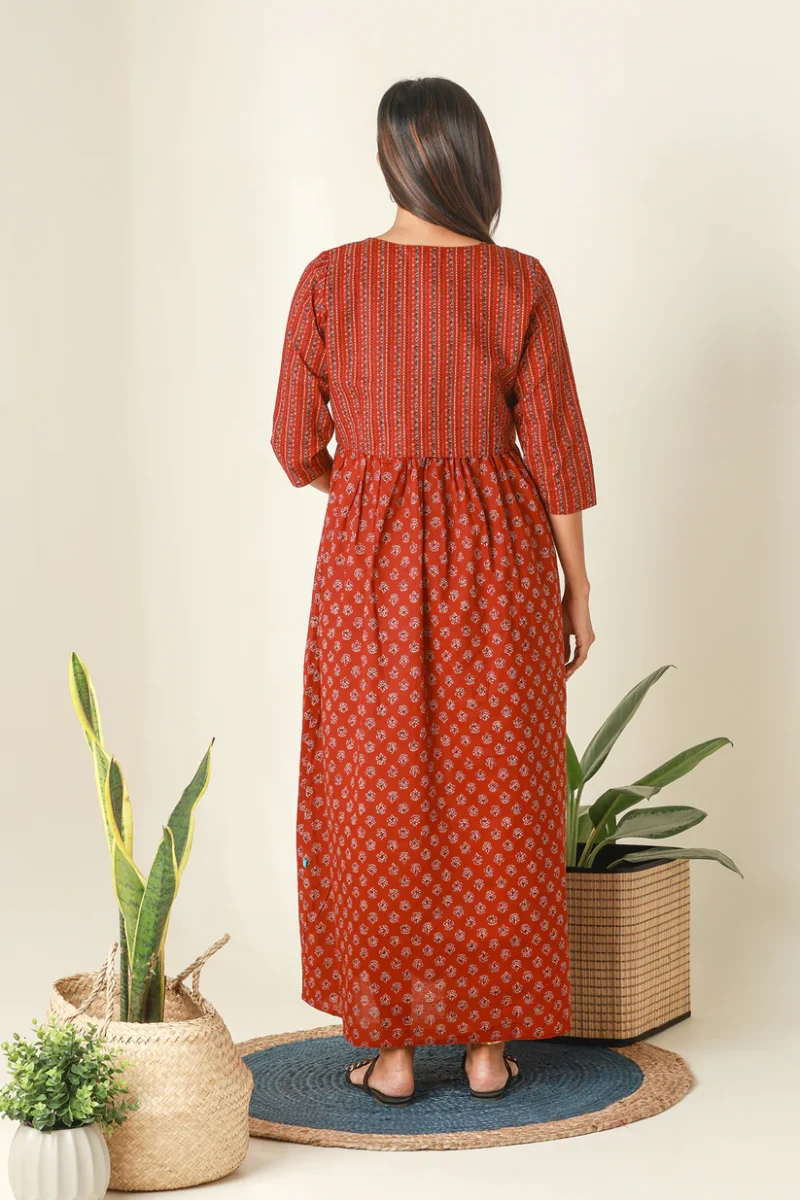 ajrakh printed maternity dress with printed jacket red